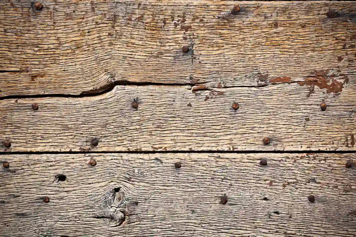 Trous de vrillettes dans une poutre en bois avec sciure fraîche révélant une infestation active
