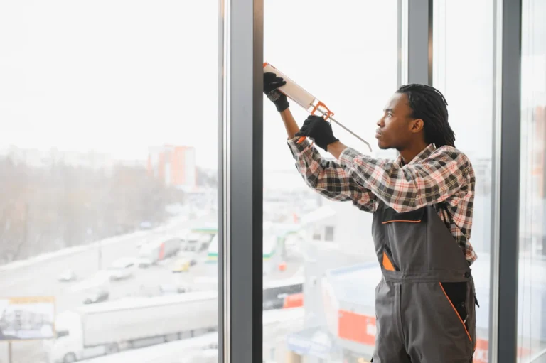 Un reparateur baie vitree en plein travail